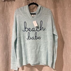 Mia & Tess Beach Babe Hooded Knit Sweater Light Blue NWT Size L